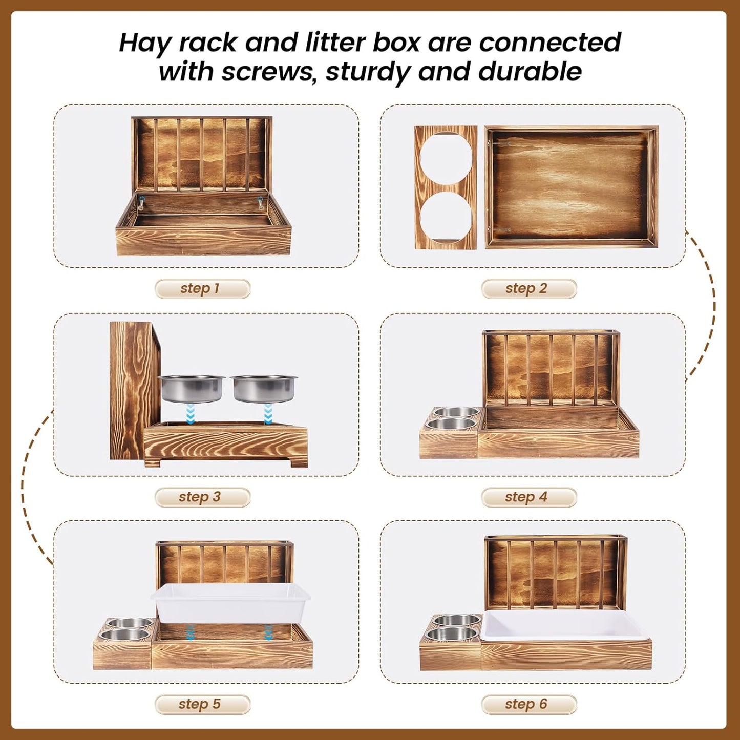 3-in-1 Wooden Rabbit Hay Feeder and Litter Station