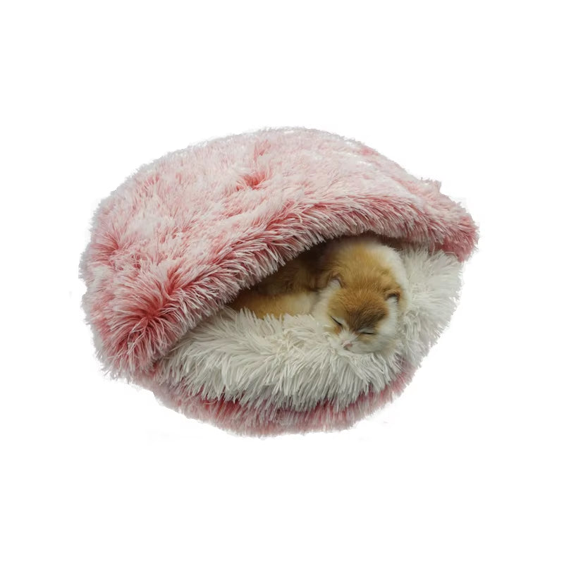 2-in-1 Round Plush Cat Bed