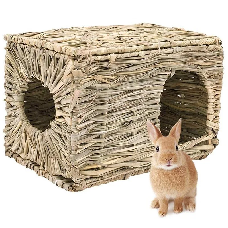 Kleintierhaus & Kaumatte aus geflochtenem Gras