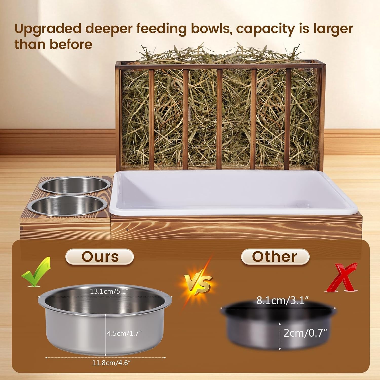 3-in-1 Wooden Rabbit Hay Feeder and Litter Station