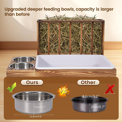 3-in-1 Wooden Rabbit Hay Feeder and Litter Station