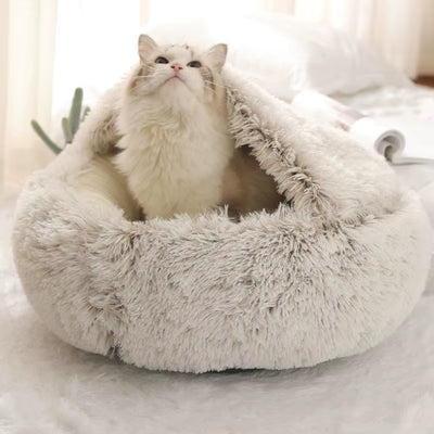 2-in-1 Round Plush Cat Bed