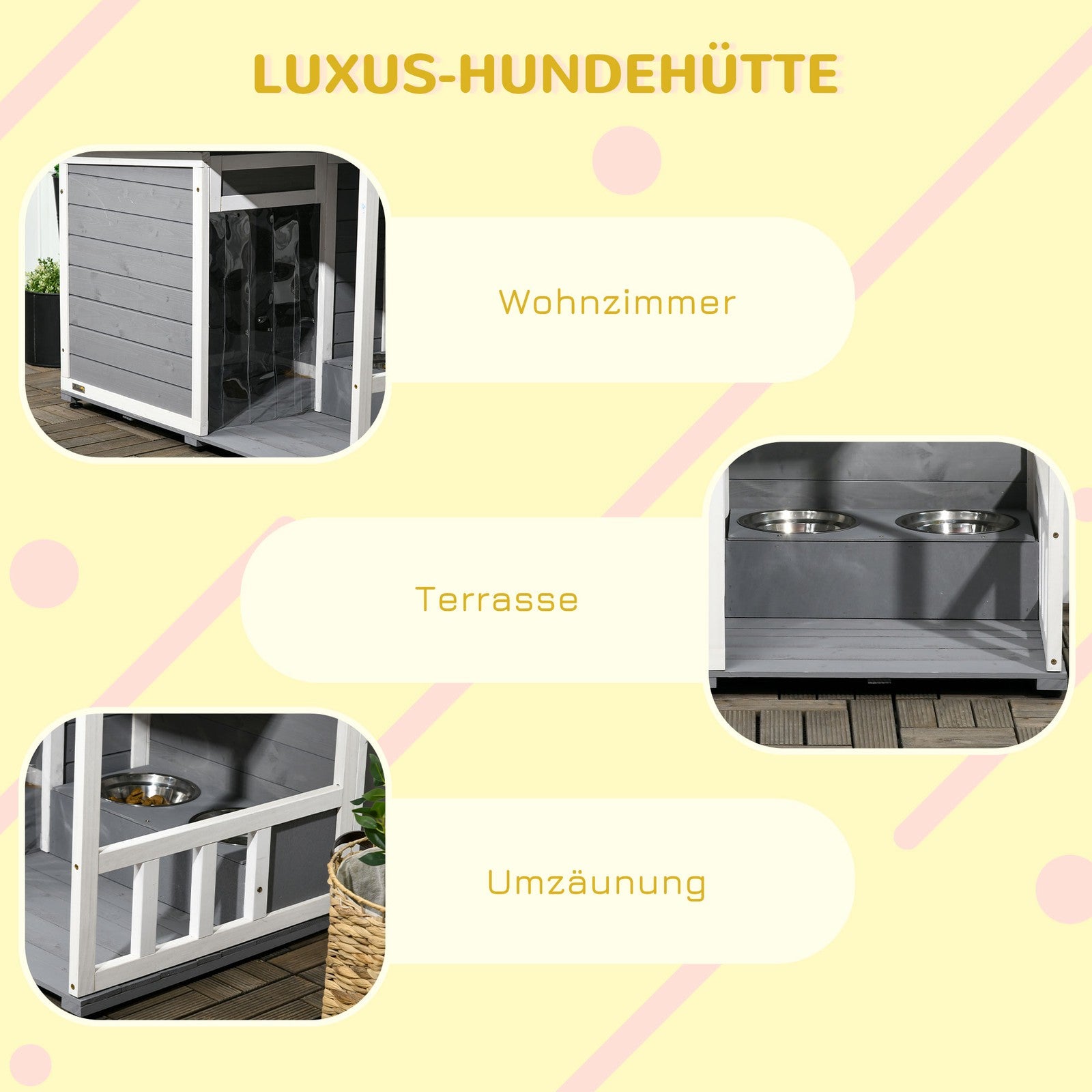 PawHut Outdoor Dog House with Bowls