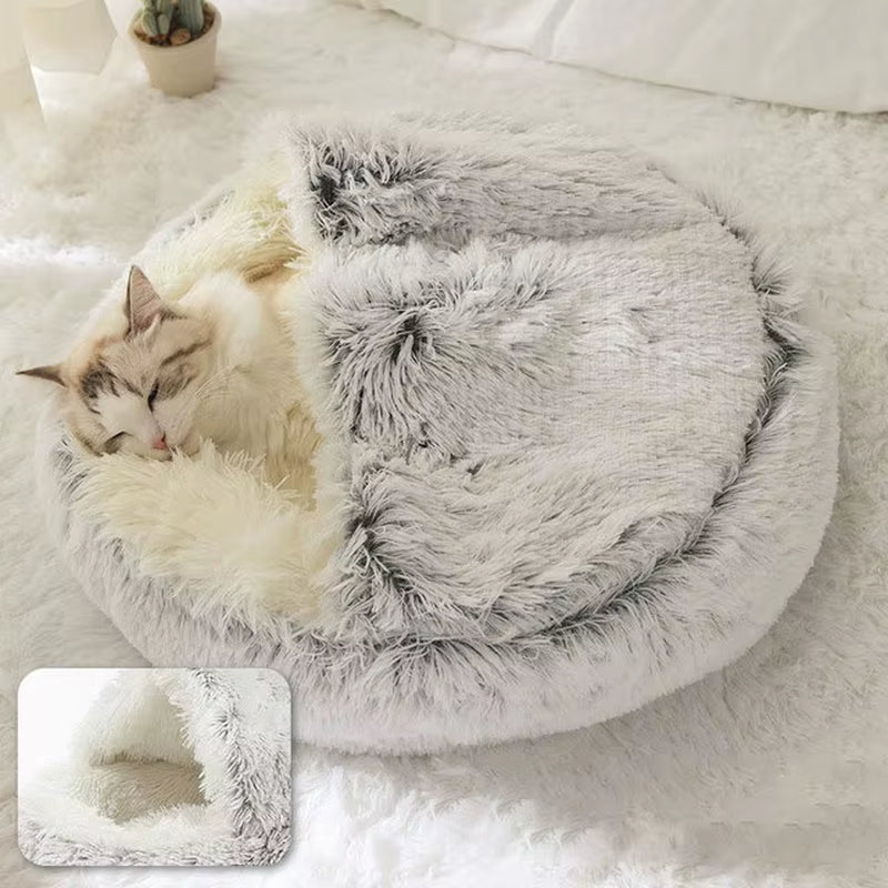 2-in-1 Round Plush Cat Bed