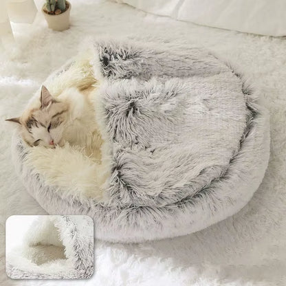 2-in-1 Round Plush Cat Bed