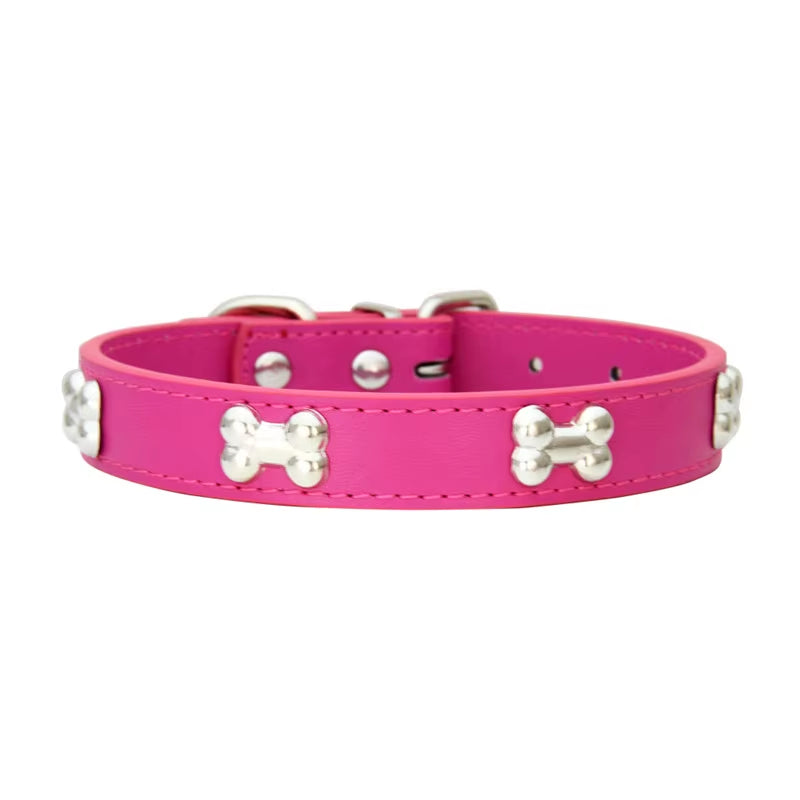 Leather Bone-Detail Pet Collar