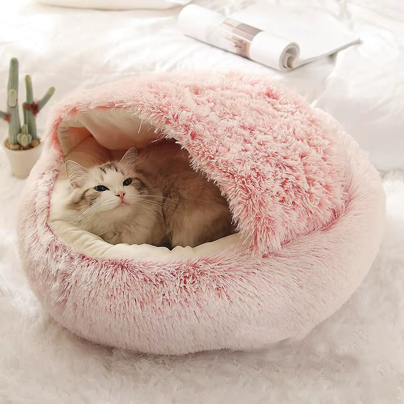 2-in-1 Round Plush Cat Bed