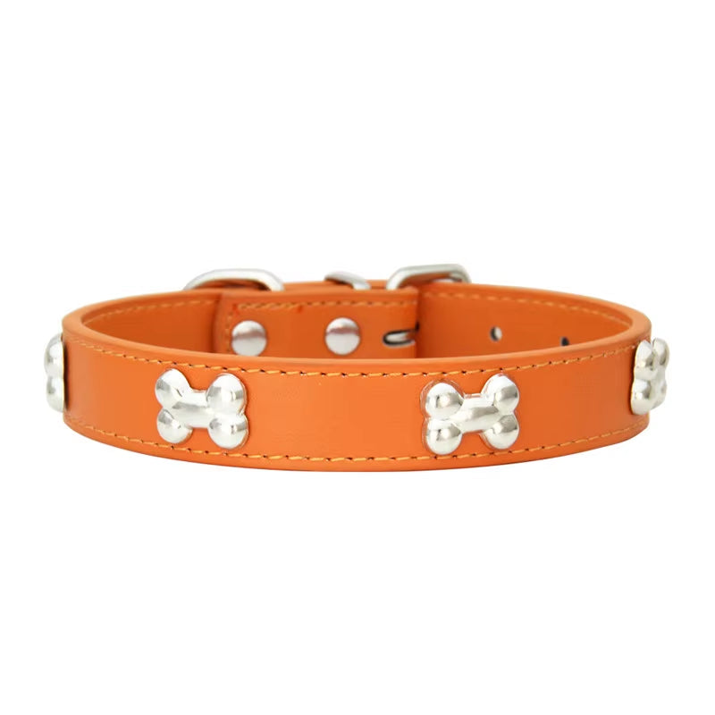 Leather Bone-Detail Pet Collar