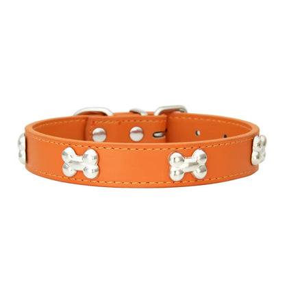 Leather Bone-Detail Pet Collar