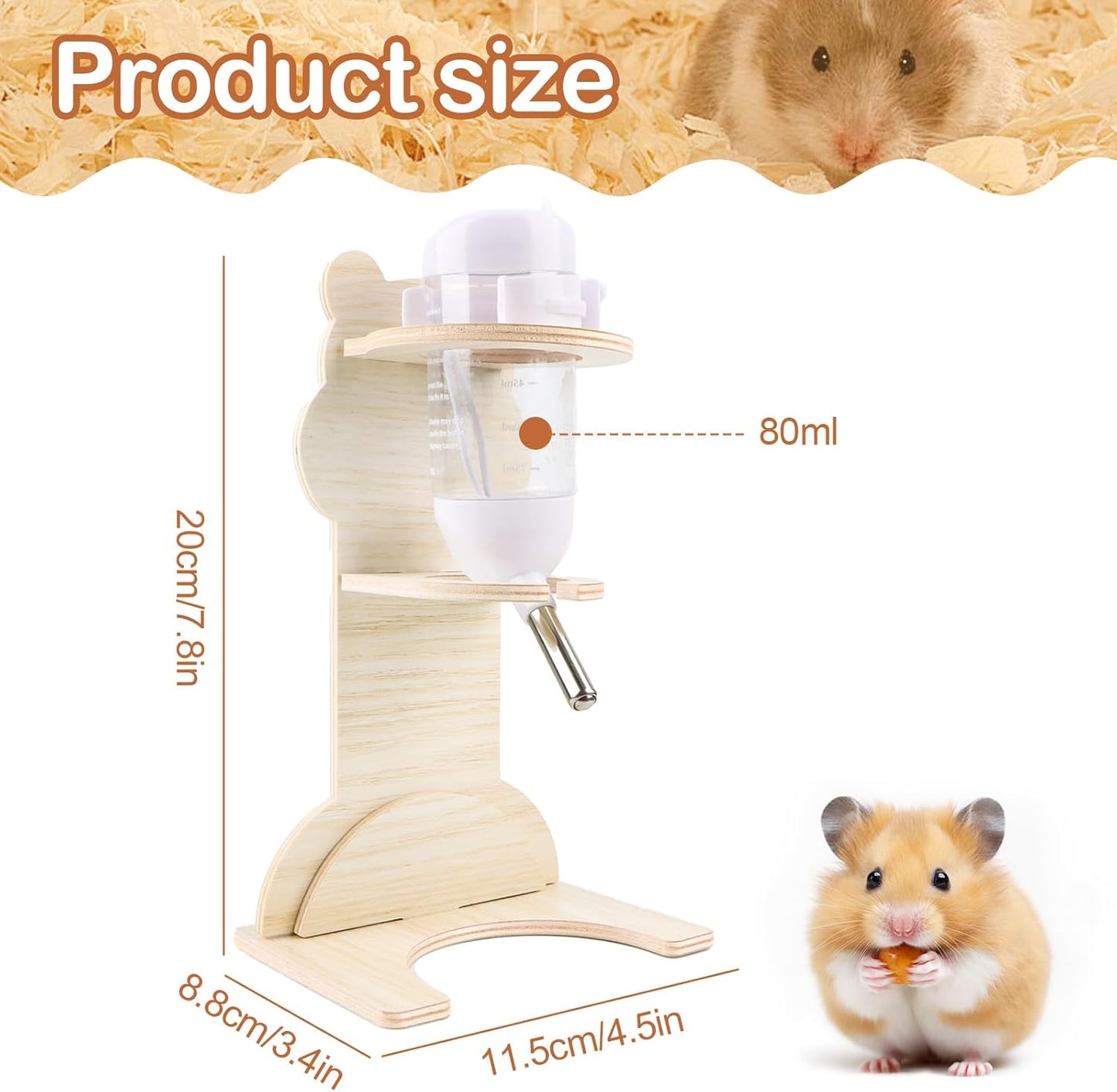 Hamster Water Bottle with Wooden Stand 125 ml