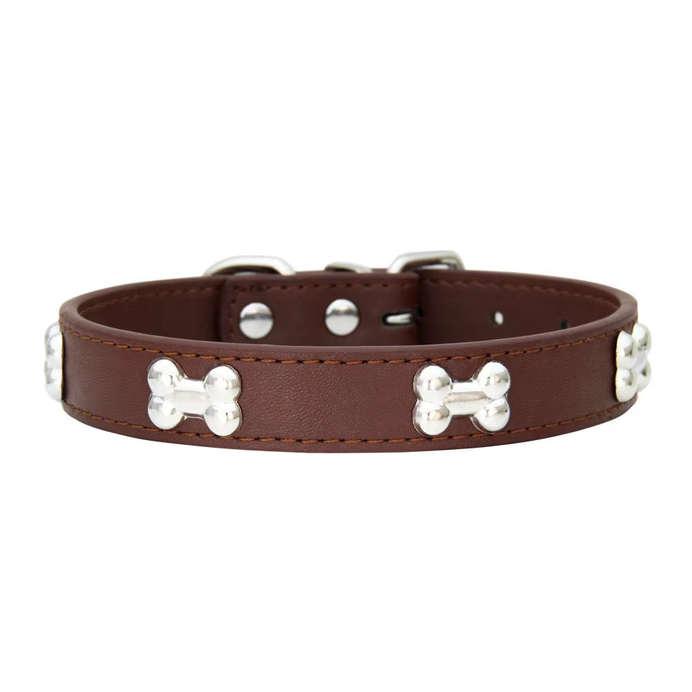 Leather Bone-Detail Pet Collar