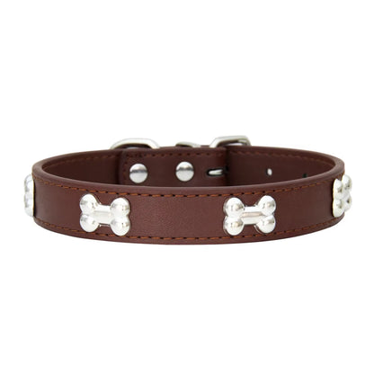 Leather Bone-Detail Pet Collar
