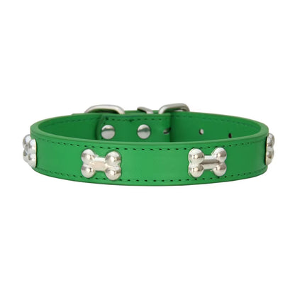 Leather Bone-Detail Pet Collar