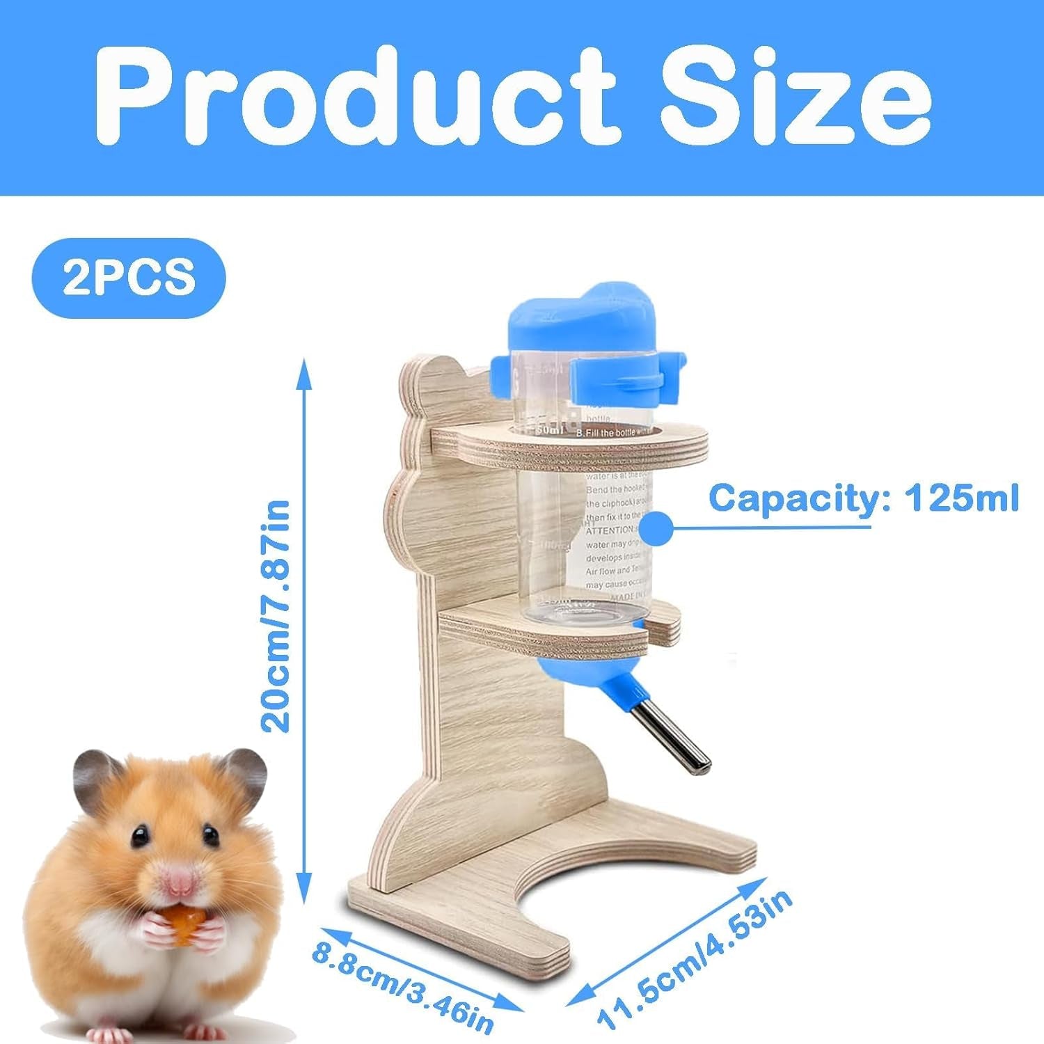 125 ml Hamster Water Bottle with Wooden Holder