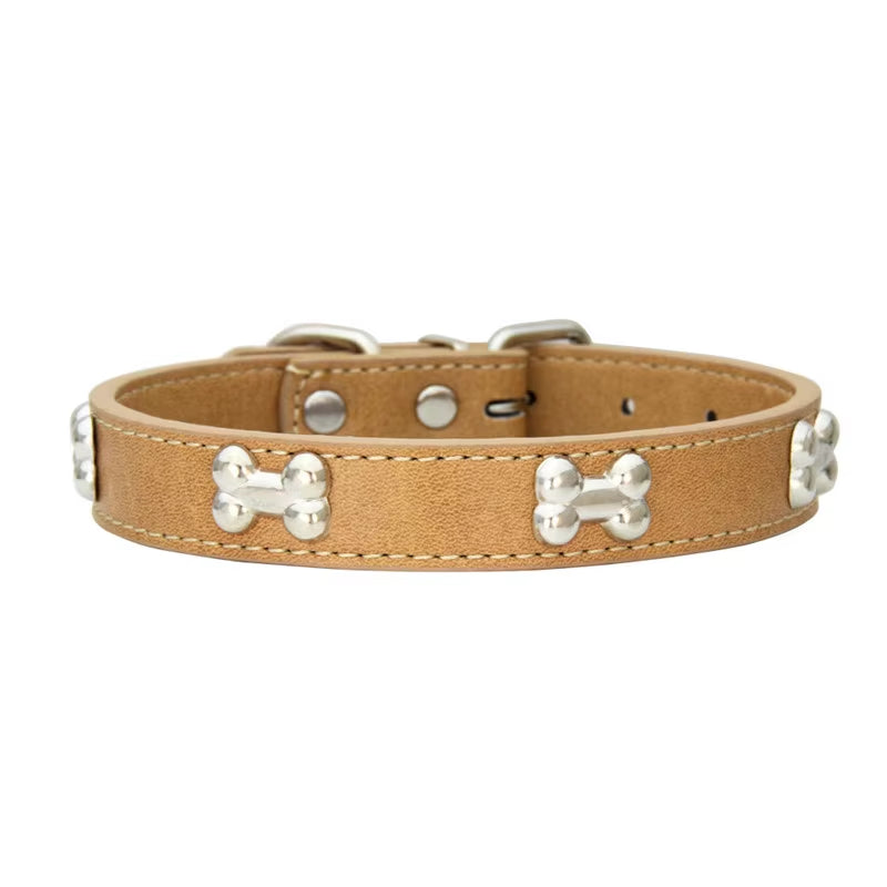 Leather Bone-Detail Pet Collar