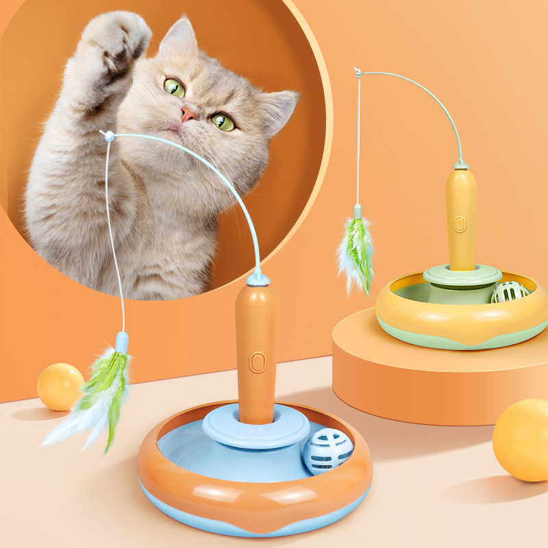 2-in-1 Katzenspielzeug mit Drehscheibe und Feder