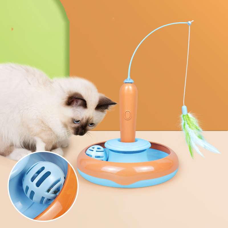 2-in-1 Katzenspielzeug mit Drehscheibe und Feder