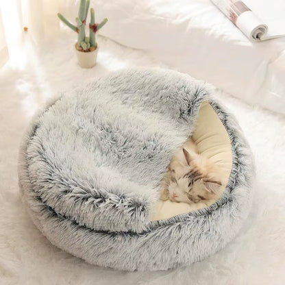 2-in-1 Round Plush Cat Bed