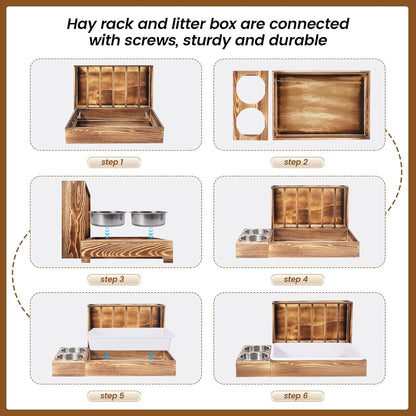 3-in-1 Wooden Rabbit Hay Feeder and Litter Station