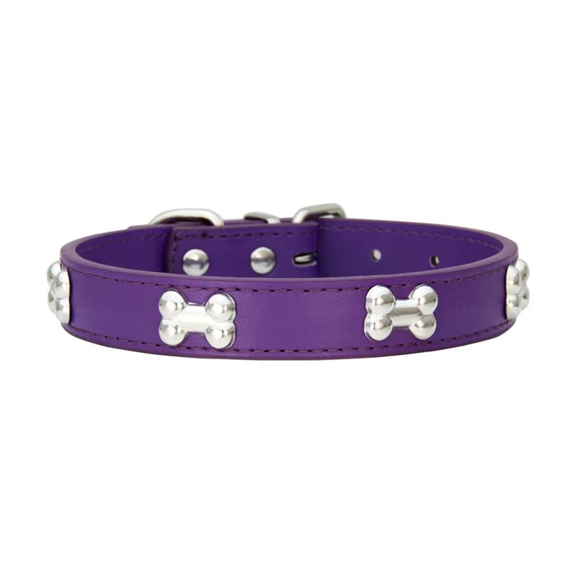 Leather Bone-Detail Pet Collar