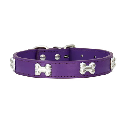 Leather Bone-Detail Pet Collar
