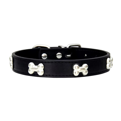 Leather Bone-Detail Pet Collar