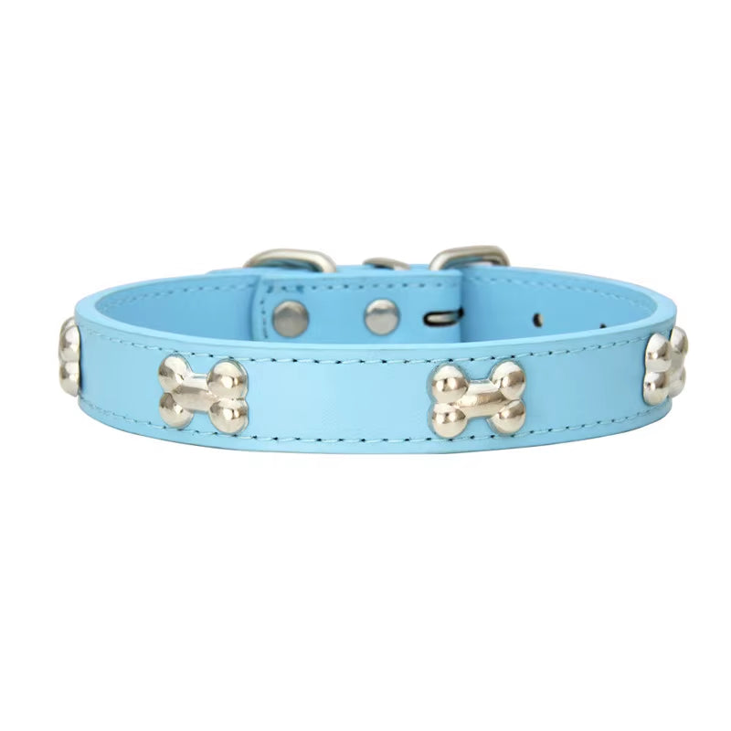 Leather Bone-Detail Pet Collar