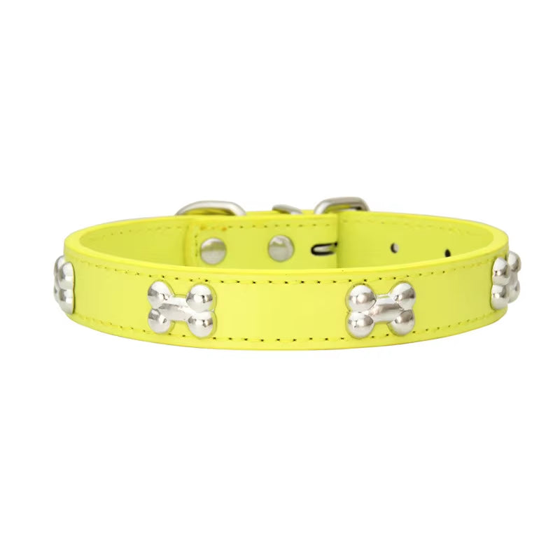 Leather Bone-Detail Pet Collar