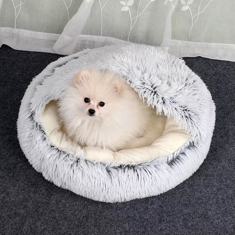 2-in-1 Round Plush Cat Bed