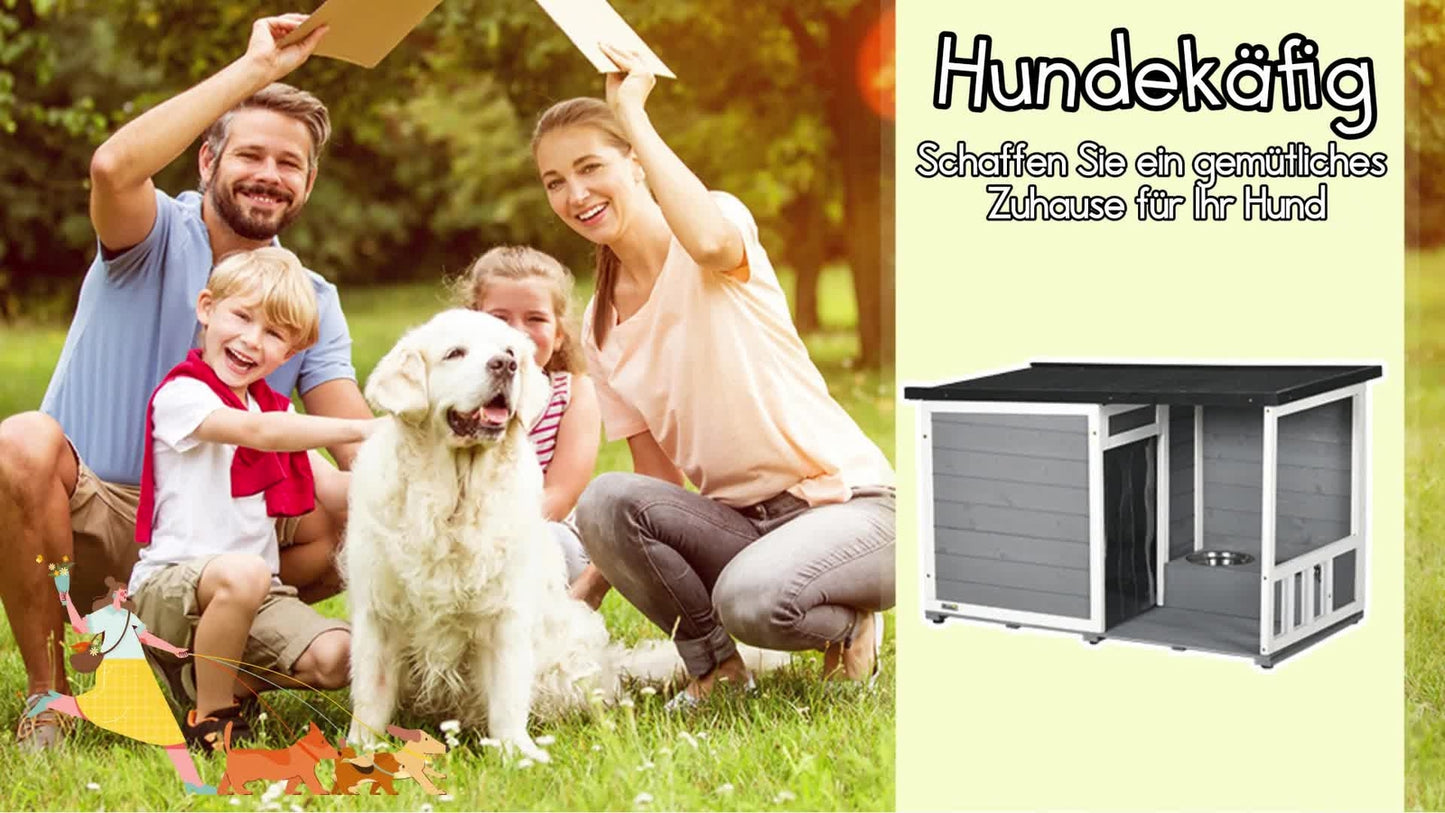 PawHut Outdoor Dog House with Bowls
