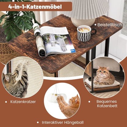 4-in-1 Katzenbeistelltisch mit Kratzbrett