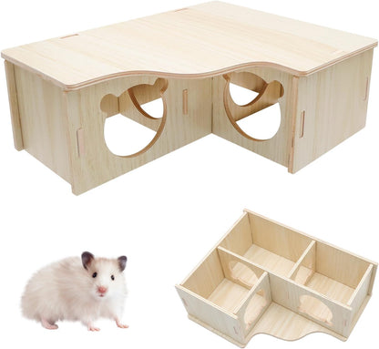 Natural Wood Multi-Chamber Hamster House
