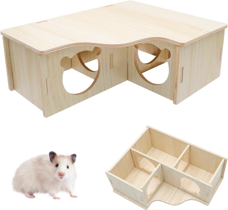 Natural Wood Multi-Chamber Hamster House