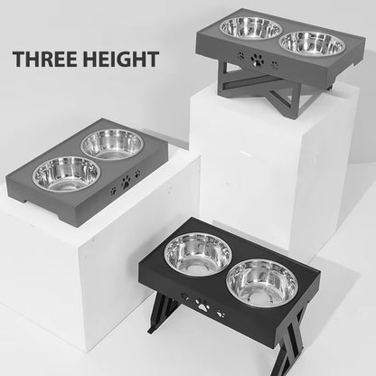 Adjustable Raised Double Bowl Feeder