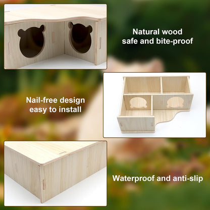 Natural Wood Multi-Chamber Hamster House