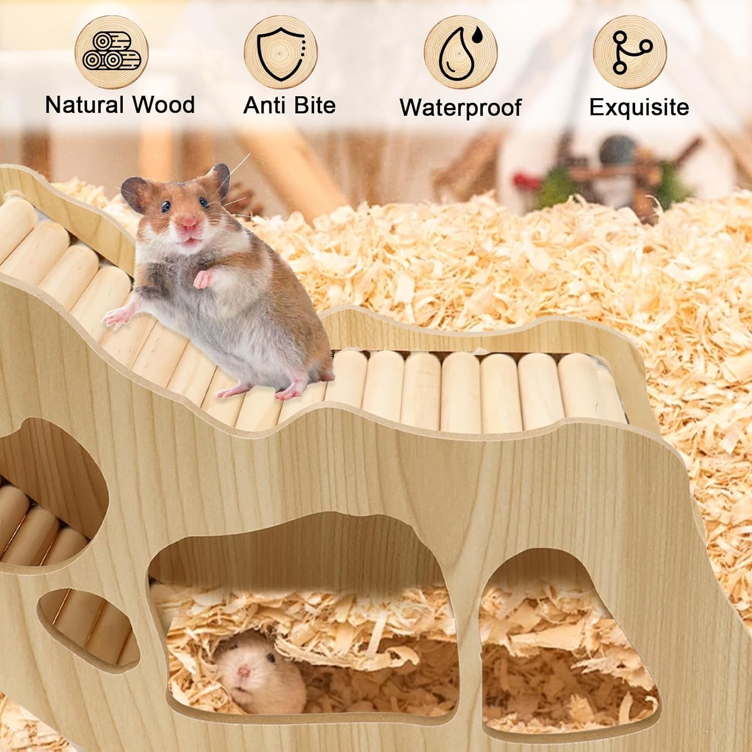 Wooden Hamster House with Ladder Roof