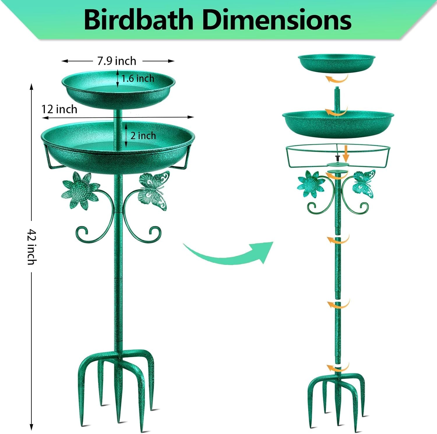 2-in-1 Metal Bird Bath and Feeder