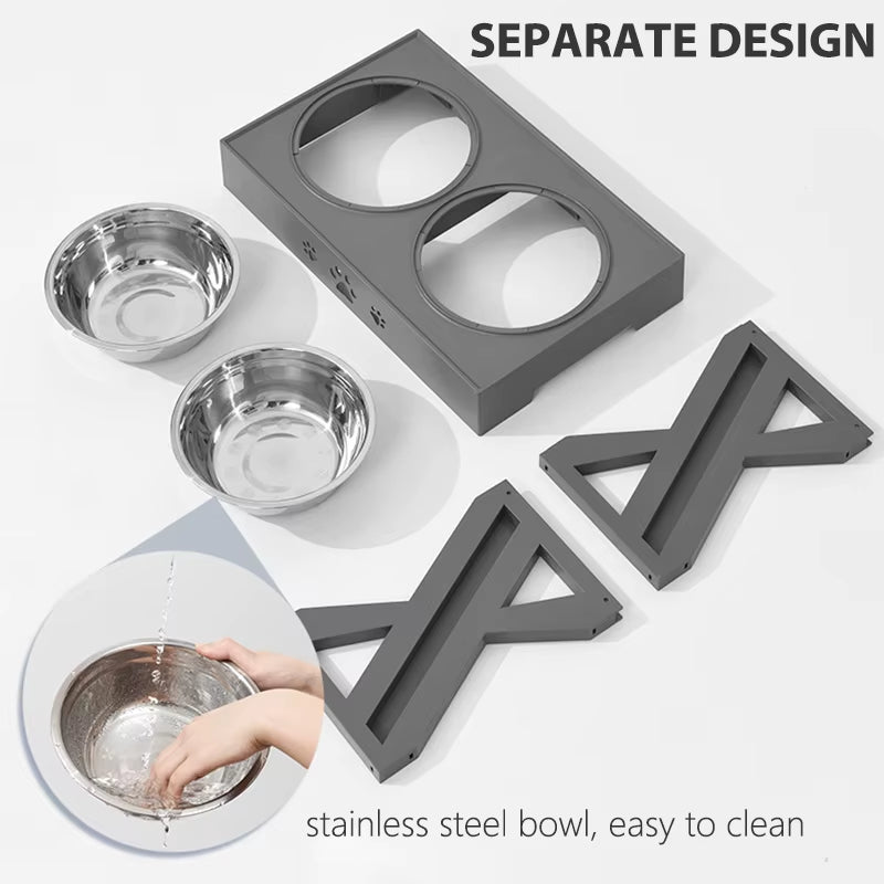 Adjustable Raised Double Bowl Feeder