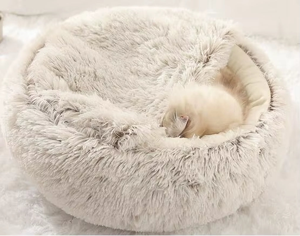 2-in-1 Round Plush Cat Bed