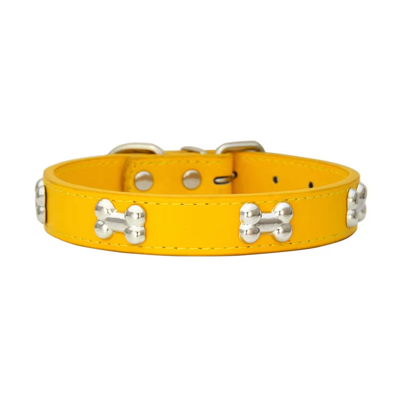 Leather Bone-Detail Pet Collar