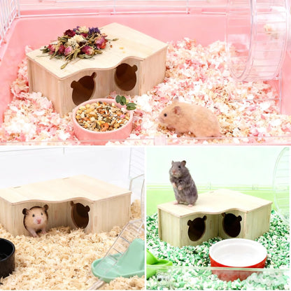 Natural Wood Multi-Chamber Hamster House