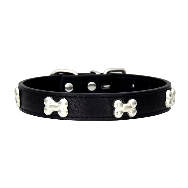 Leather Bone-Detail Pet Collar