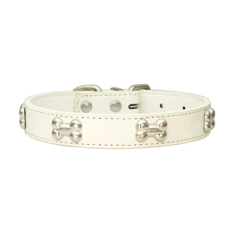 Leather Bone-Detail Pet Collar
