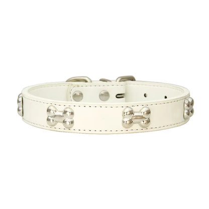 Leather Bone-Detail Pet Collar