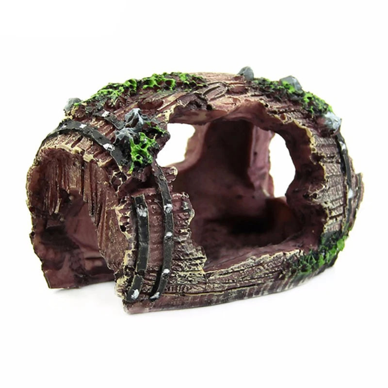 Resin Barrel Cave Aquarium Ornament