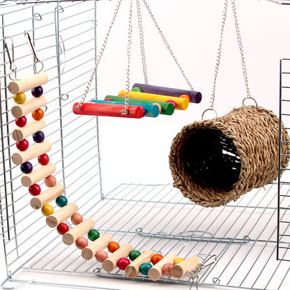 Natural Wood Swing and Ladder Toy for Small Pets