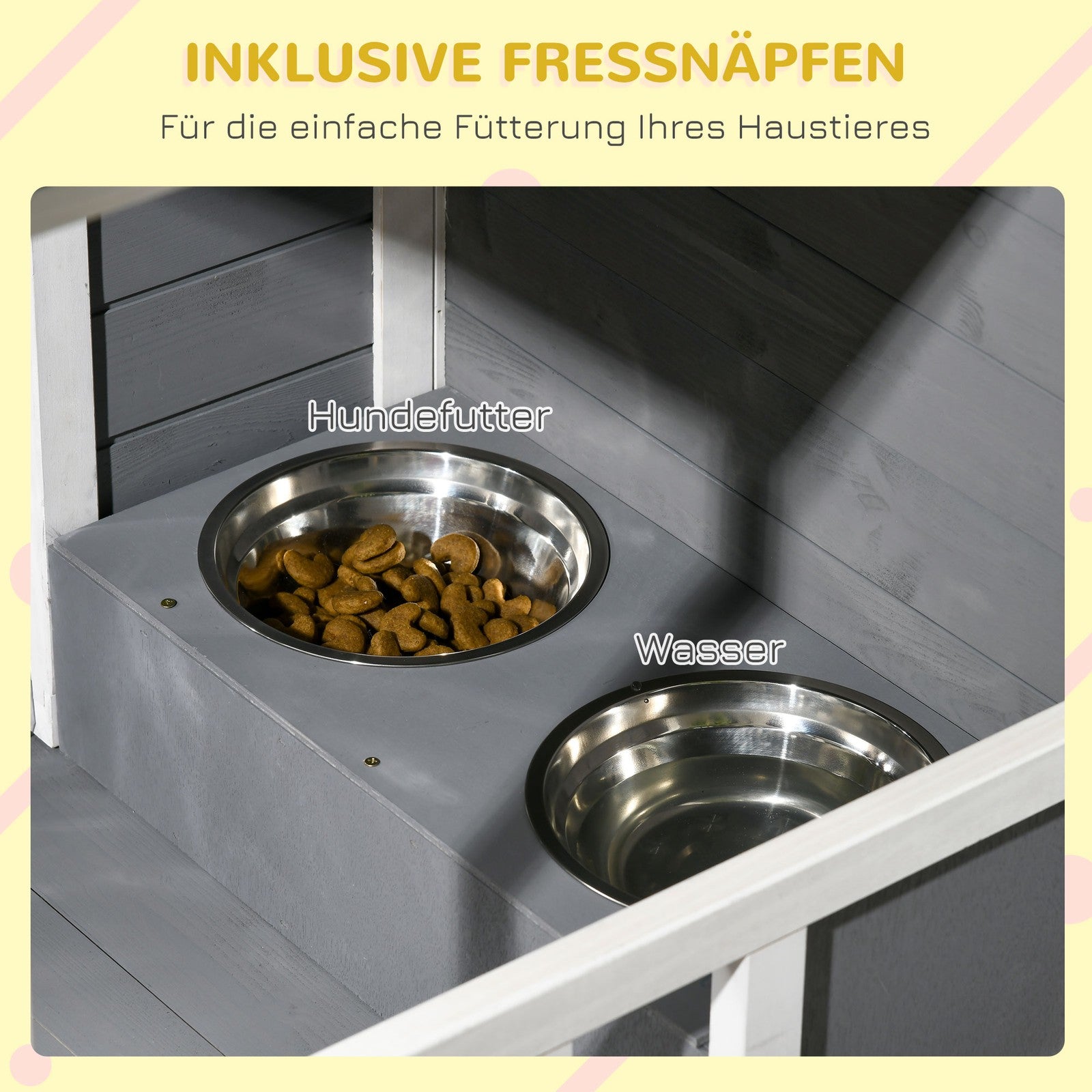 PawHut Outdoor Dog House with Bowls