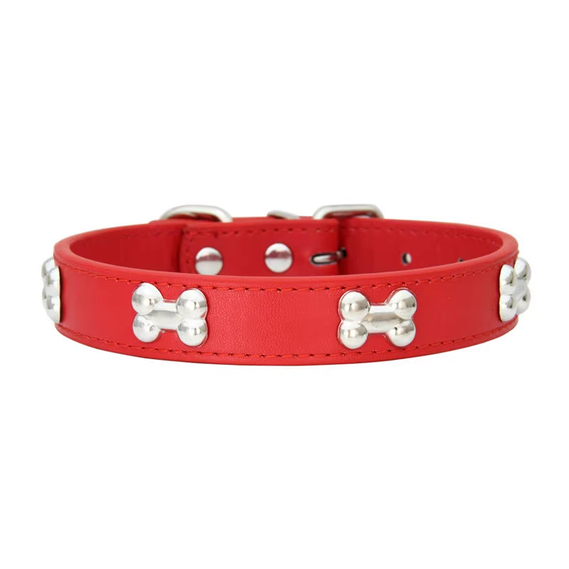 Leather Bone-Detail Pet Collar