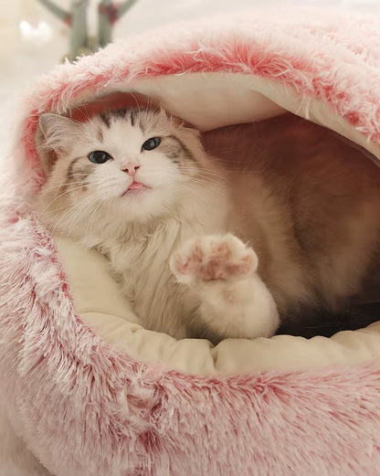 2-in-1 Round Plush Cat Bed
