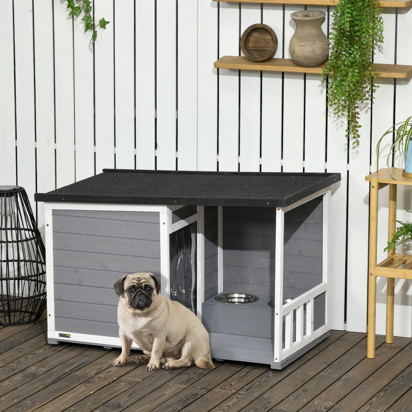PawHut Outdoor Dog House with Bowls